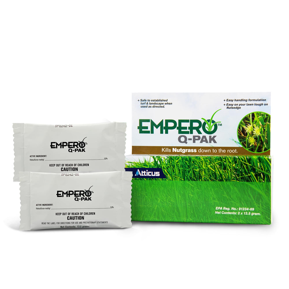 Atticus Empero Q-Pak packaging shown for easy lawn weed control.