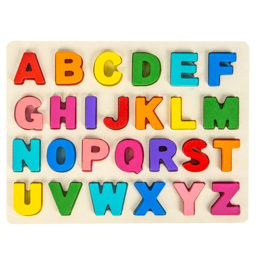 Attmu alphabet puzzle wooden board with rounded edges supports safe exploration.