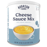 Augason Farms Cheese Sauce Mix can shows 87 servings for pantry and emergencies.