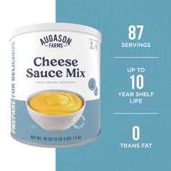 Sauce is poured from Augason Farms Cheese Sauce Mix for dipping and meals.