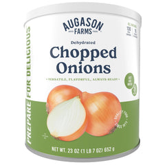 Augason Farms dehydrated chopped onions can for long-term pantry storage.