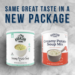 Augason Farms emergency-supply-can visual—hot meal for tough times.