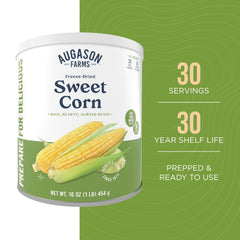 Augason Farms freeze-dried sweet corn snack ready for on-the-go munching with long shelf life.