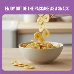 Augason Farms banana chips over warm oats for a cozy treat.