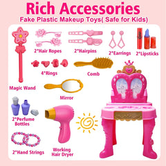 AugToy pink vanity table and chair set for dress-up sessions.