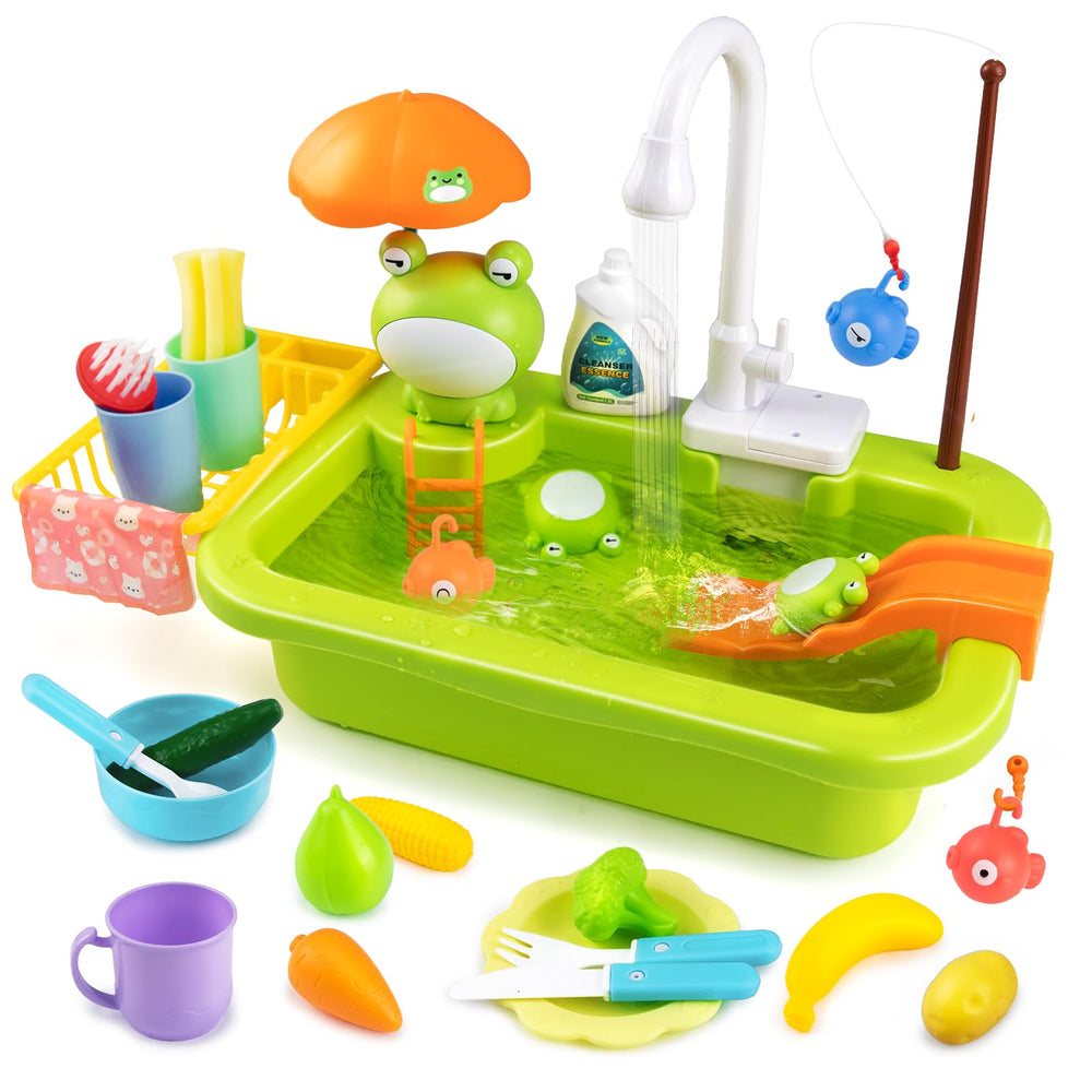 Aukful Play Sink with running water faucet for kids' pretend kitchen