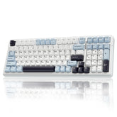 AULA F99 wireless keyboard setup showing multi-device connectivity in a desk setup