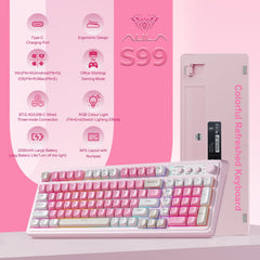 AULA S99 RGB backlit keys illuminate in low light for precise typing.