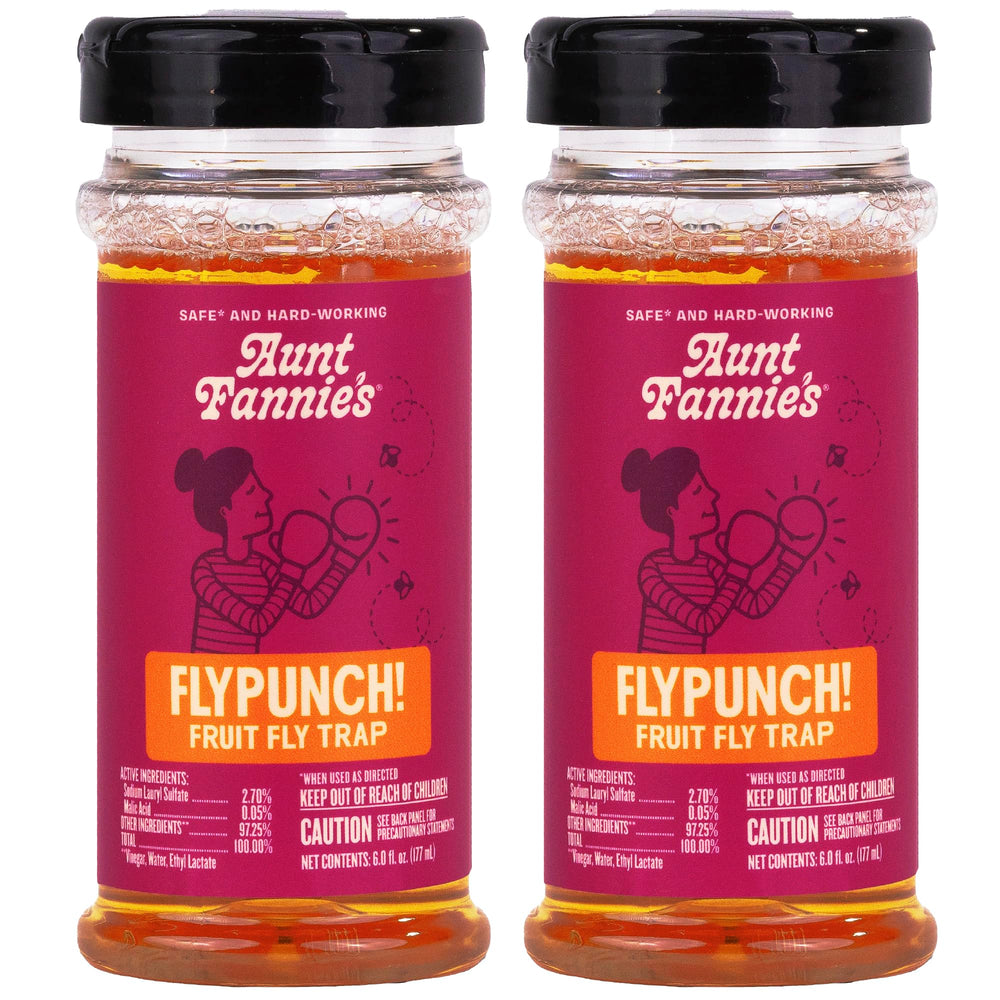 Aunt Fannie's FlyPunch bottle with flip-top open for immediate use to trap fruit flies