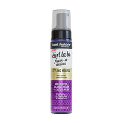 Aunt Jackie's Curl La La Foam-a-licious bottle on shelf defines flexible curls
