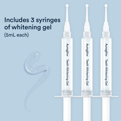Auraglow enamel-safe whitening gel shown with compatible trays.