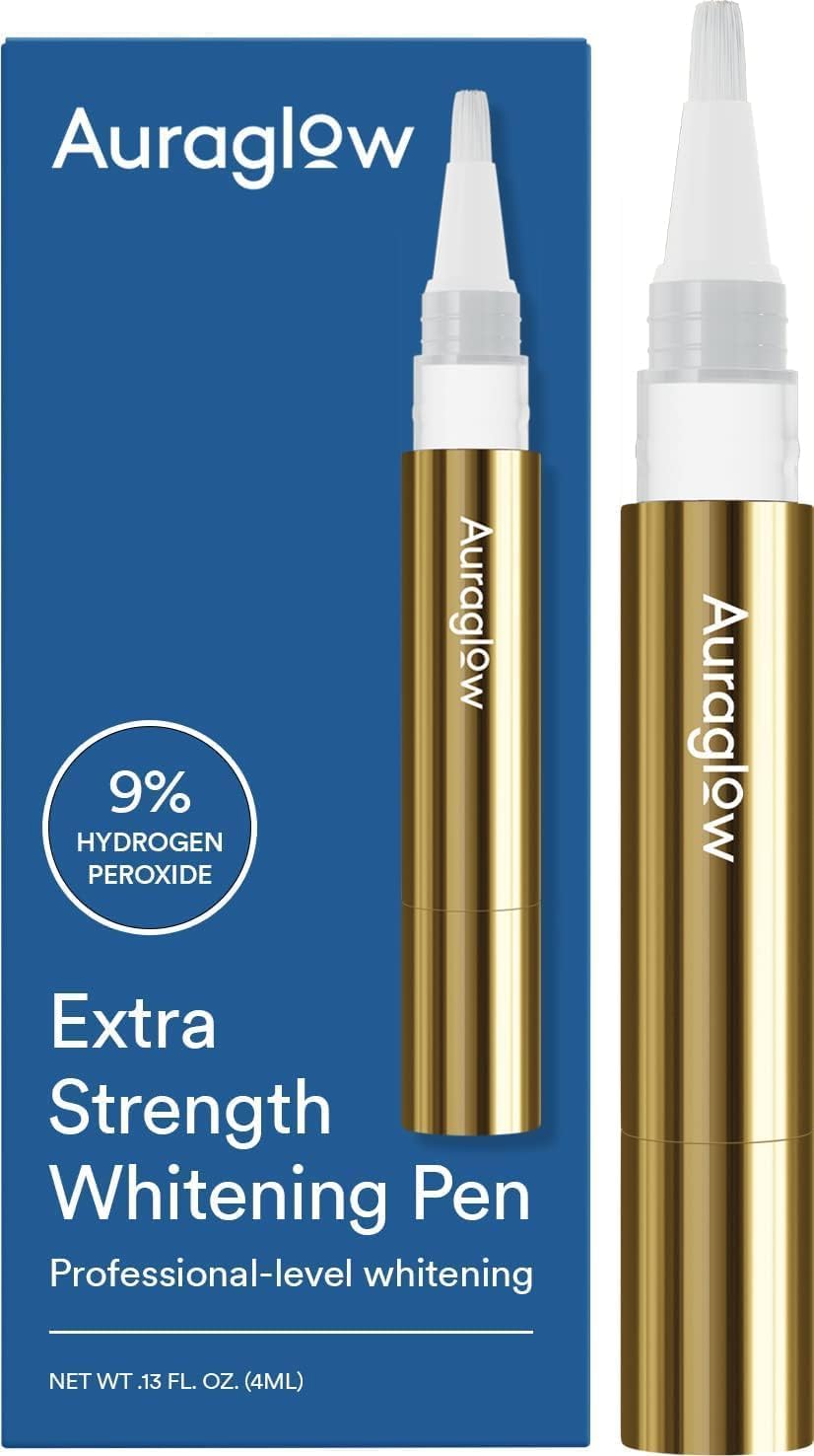 Auraglow Teeth Whitening Pen applying gel with precision brush tip for even whitening