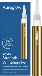 Auraglow Teeth Whitening Pen applying gel with precision brush tip for even whitening