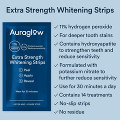 AuraGlow whitening strips being applied to teeth for routine whitening