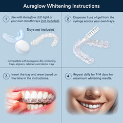 Auraglow tray application setup for whitening teeth effectively at home.
