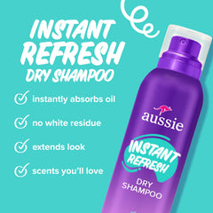 Aussie Instant Refresh spray action for quick refresh and oil absorption.