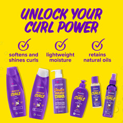 Aussie Miracle Curls conditioner bottle provides lasting moisture for soft curls.