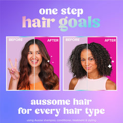 Aussie Ultra Wonder Treatment in shower detangling wet hair during routine.