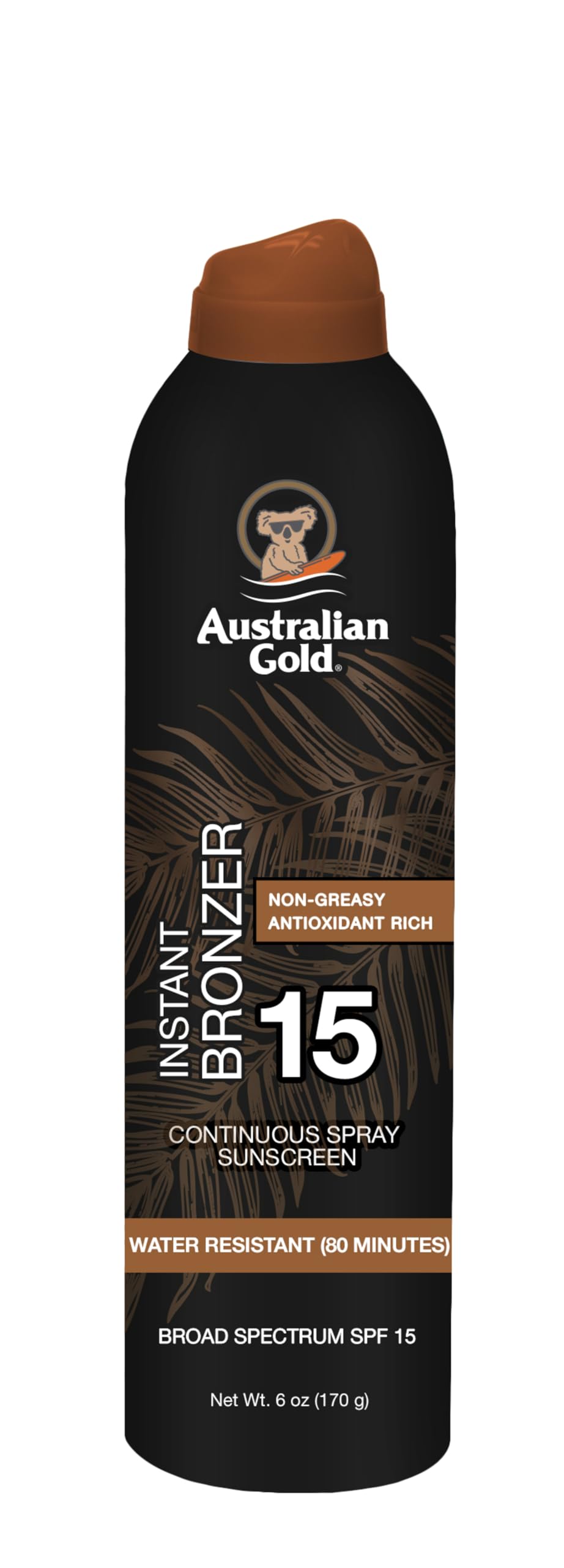 Australian Gold continuous spray sunscreen bottle in action for quick outdoor coverage.