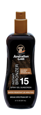Australian Gold Spray Gel SPF 15 bottle pump for easy, controlled application and hydration.