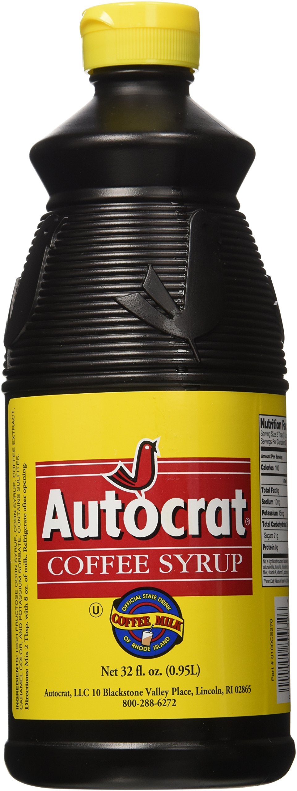 Autocrat Coffee Syrup bottle, pour-ready flavoring for coffee and desserts.