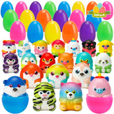 AUUGUU 20-pack eggs with bright colors and squishy animal toys for Easter egg hunts.