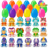 AUUGUU 24-pack Easter eggs with pre-filled dinosaur squishies for quick egg hunts.