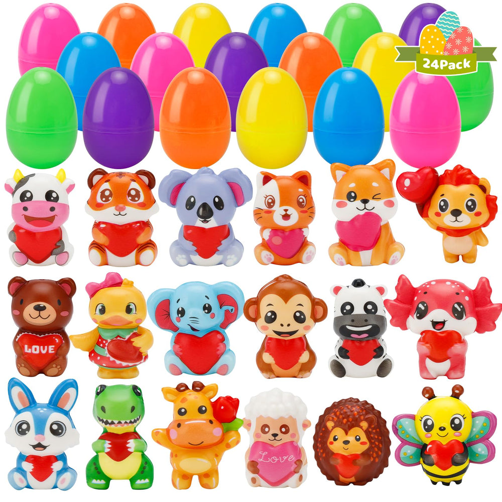 AUUGUU 24 pack pre filled Easter eggs front view with ready to hunt toys