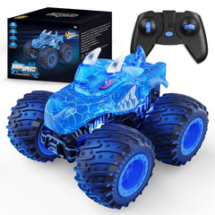AUUGUU remote control monster truck with spray and LED lights for exciting play
