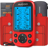 AVCOO 3-in-1 TENS unit display shows mode options for versatile relief.