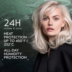 Closeup of Aveda Abundant Blowout canister highlighting even mist and aroma.
