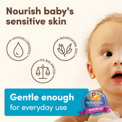 Aveeno Baby Daily Moisture foamy lather demonstrating mild cleansing for sensitive skin.