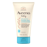 Aveeno Baby Healthy Start Balm tube demonstrating a soothing daily moisturizer for newborn skin