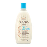 Aveeno Baby Sensitive Skin Bubble Bath pours to create gentle, soothing bubbles.
