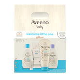 Aveeno Baby Welcome Little One Gift Set box displaying five newborn skincare essentials.