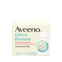Aveeno Calm + Restore jar close-up showing fragrance free formula for sensitive skin