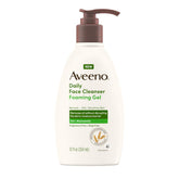 Aveeno Daily Foaming Gel Cleanser bottle with gentle foam for sensitive skin