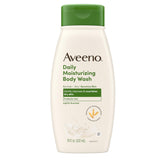 Aveeno Daily Moisturizing Body Wash bottle, 18 oz, with prebiotic oat for dry skin.