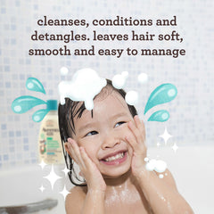 Aveeno Kids 2-in-1 bottle back highlights oat extract and hypoallergenic formula.
