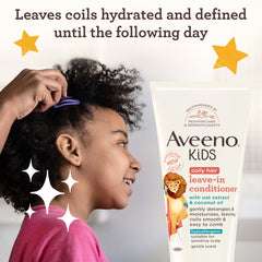 Aveeno Kids Coily Leave-In Conditioner hand application demonstrates easy distribution for toddlers.