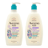 Aveeno Kids Sensitive Skin Wash twin-pack bottles for gentle cleansing without drying.