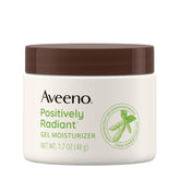 Aveeno Positively Radiant bottle close-up highlighting hydrating gel for brighter skin.