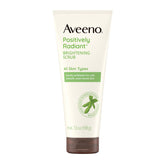 Aveeno Positively Radiant scrub bottle front shows brightening potential for daily skincare