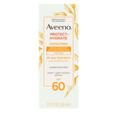 Aveeno Protect + Hydrate SPF 60 bottle shown for daily protection.