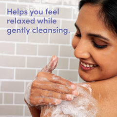 Aveeno Stress Relief Body Wash oats texture close-up highlights nourishing oats.