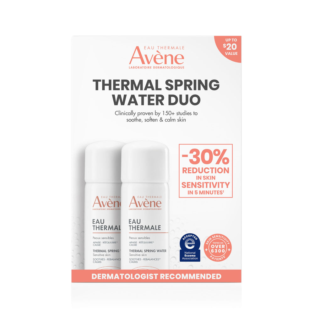 Avène Thermal Spring Water bottle delivers soothing mist for sensitive skin.