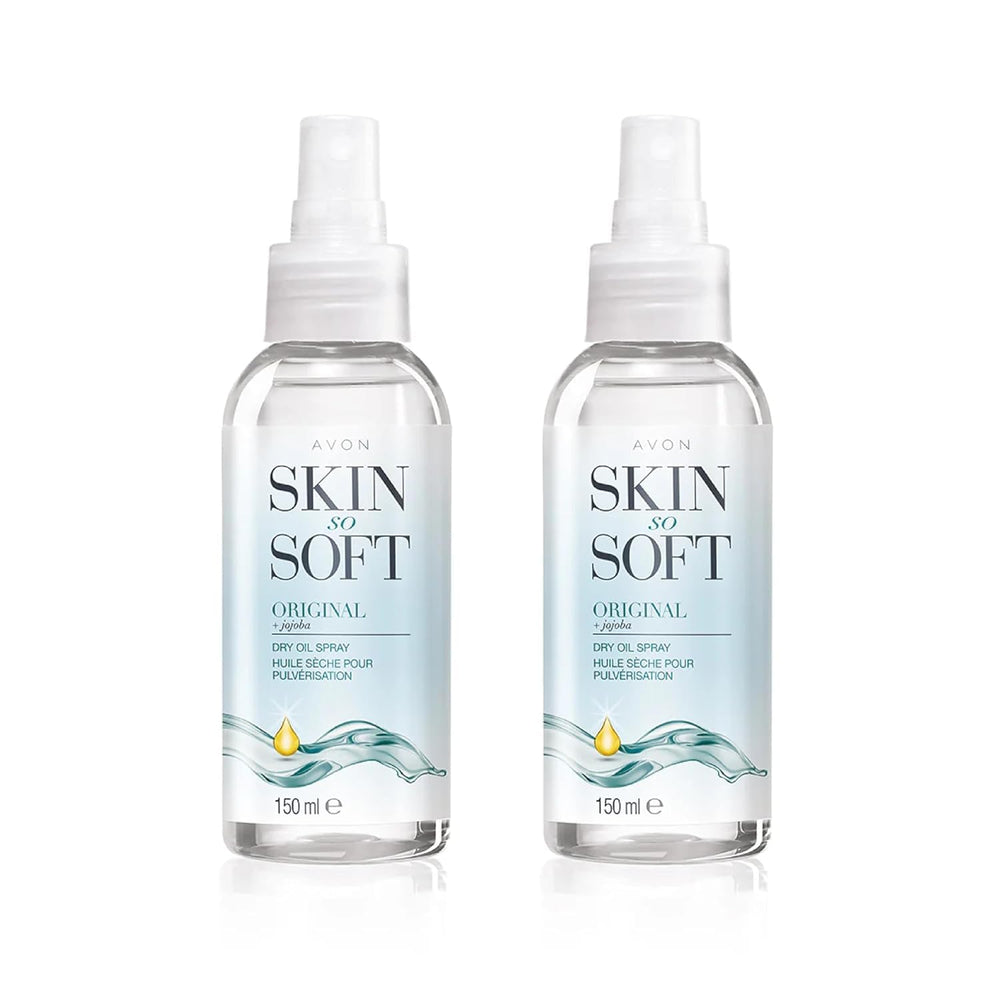 AVON SKIN SO SOFT Original Jojoba Dry Oil Spray bottle delivers lightweight, non-greasy hydration.