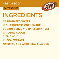 A&W Cream Soda packaging highlights vanilla cream flavor for quick recognition.