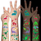 AWINMAY Dinosaur Glow Tattoos pack sheets for kids' easy application