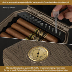 Built-in humidifier and lighter enable convenient on-the-go cigar enjoyment